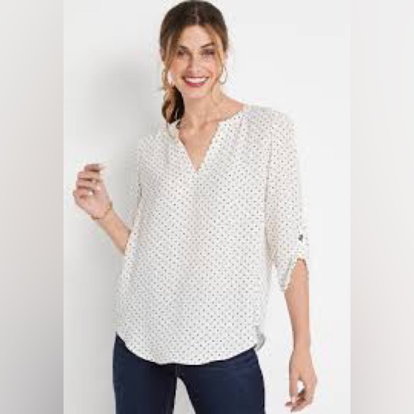Maurices Tops - Maurice’s Women's Cream Polka Dot Popover Blouse Size L